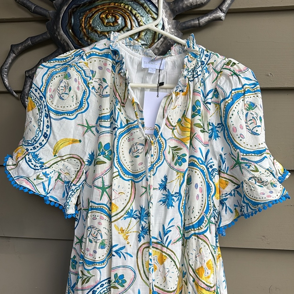 NWT from an LA Boutique  Gorgeous Tropical Cotton Print Mini Dress Sz XS/S Lined